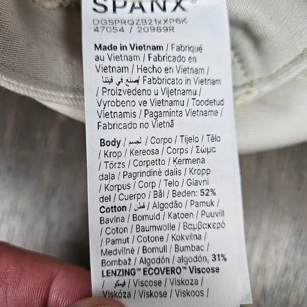 SPANX Womens 1X Pants Pull On Stretch Twill High Rise Cropped Wide Leg Cream